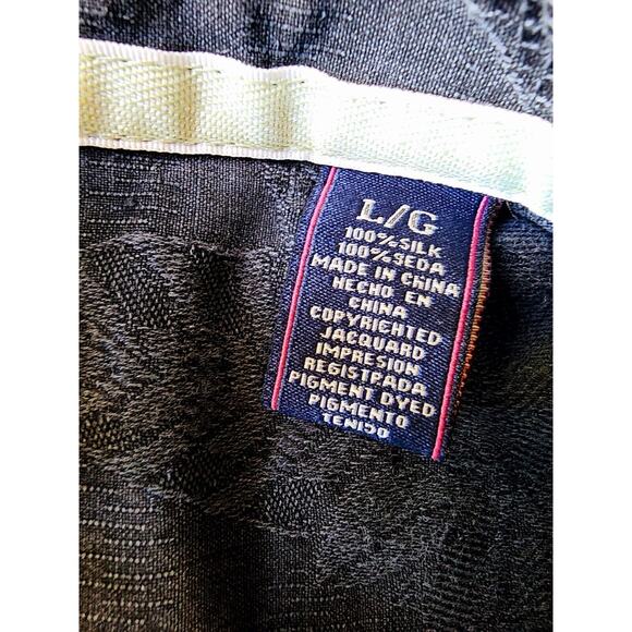 100% Silk Jacquard floral Hawaiian Button Up Shirt Pigment Dyed Black Sz Lrg - Picture 3 of 10